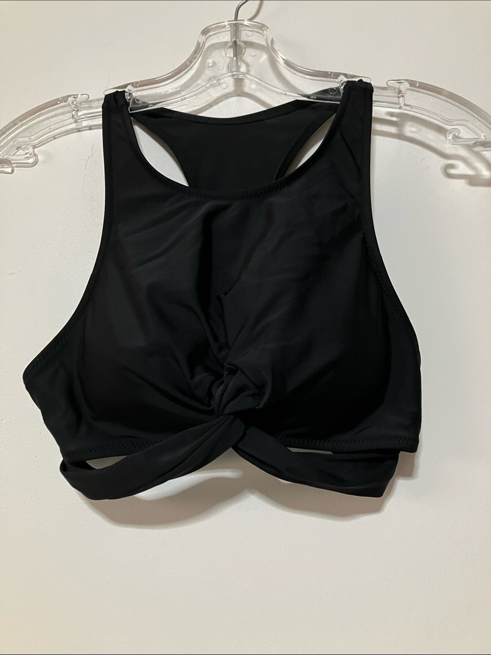 Blooming Jelly Black Front Tie Knot Bikini Top Sporty Racerback Swimwear Size S